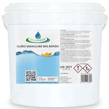acquaverde | Cloro Granulare per Piscina 56% Rapido 10 kg, Dicloro Stabilizzato a Rapida Dissoluzione per Trattamento Shock, Mantenimento, Iperclorazione, Pulizia ed Igiene dell'Acqua di Piscine