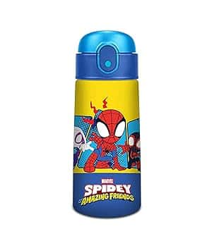 Seven Borraccia termica Spiderman, 460 ml, Acciaio, Cannuccia, Apertura automatica, Tenuta stagna, Mantenimento temperatura:caldo 12h/freddo 24h, Scuola e asilo