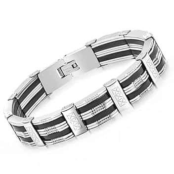Zoruam Bracciale in Argento da Uomo, Acciaio Inossidabile 8,3 in/21 cm, Regalo per Papà Figlio Fratello Marito, Gioielli per Adolescente Ragazzi
