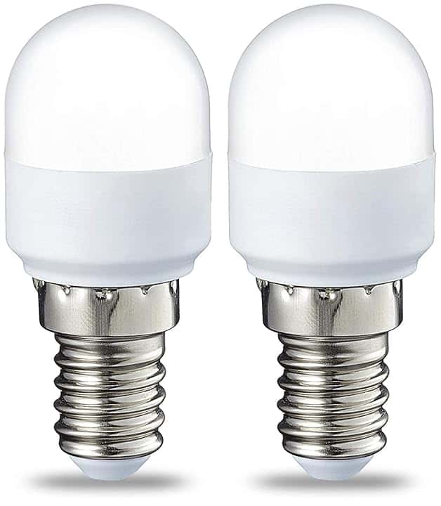 Amazon Basics Confezione da 2 lampadine LED E14 T25 per frigorifero, 1.7 W (sostituisce quella da 15 W), luce bianca calda, non dimmerabili