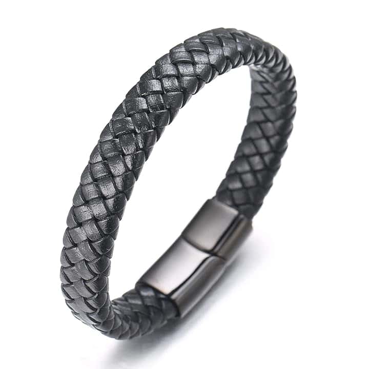 HALUKAKAH Accessori per Bambini ● Solo Junior ● Braccialetto in Pelle per Ragazzi Marrone/Nero Classico, Progettato per Età 6-15, Con Esclusiva Chiusura Magnetica in Titanio Dorato/Argento/Nero, Misura 7”+0.7"(18+1.5cm), Inclusa Confezione Regalo Omaggio