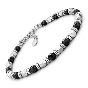 SAGA GIOIELLI Bracciale Uomo Donna Pietre Dure Onice Nero Vari Colori Quadrello Acciaio