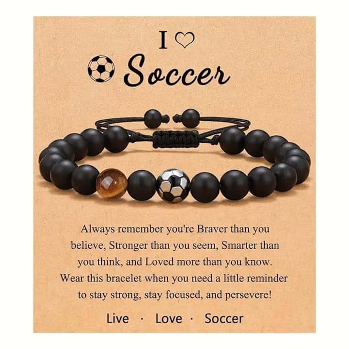 IBXWMNG Bracciale da Calcio Intrecciato per Ragazzi, Braccialetti in Pietra Naturale per Uomini, Braccialetto di Calcio in Pietra Naturale 3D,Regali di Compleanno e Natale per Ragazzo
