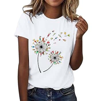 Generico Maglietta Donna Manica Corta Classica Girocollo Firmate Casual Magliette Estive Elegante Taglie Forti Bianca Tee Top Curvy Cotone Basic Maglia Comoda Manica Corta Vintage Larghe Tee Bluse