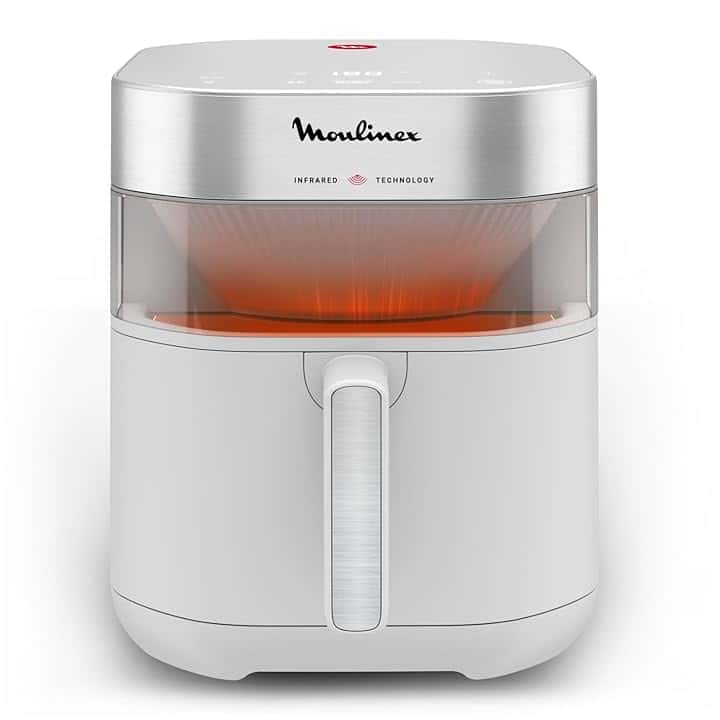 Moulinex Easy Fry Infrared, Friggitrice ad Aria 7L, Doppia Resistenza, Riscaldamento 2 Volte Più Veloce, Cottura Rapida, Lavabile in Lavastoviglie, Finestra di Osservazione, Colore Bianco, EZ831G