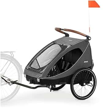 hauck Dryk Duo, Melange Grey - Rimorchio Bici e Passeggino 2in1 per 2 Bambini daa 6 Mesi fino a 22 kg o 120 cm, per Gemelli o Fratelli, Pieghevole con Ampio Spazio, per Bicicletta, E-Bike e Pedelec