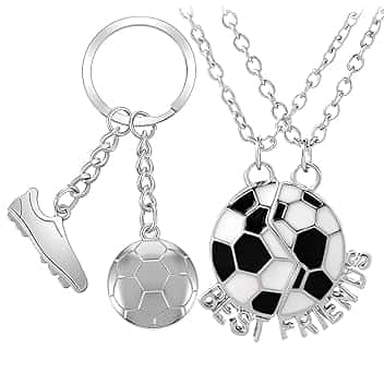 IWIDYA 2 Pezzi Ollane per Bambini e Ragazzo, Portachiavi a forma di pallone da calcio,Collana Acciaio Calcio Bambino, Regali Ragazzo