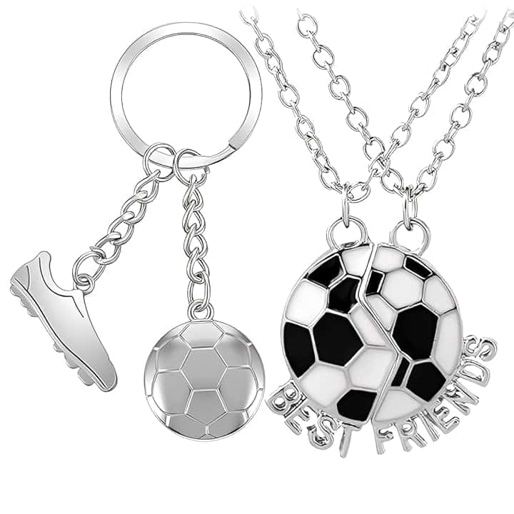 IWIDYA 2 Pezzi Ollane per Bambini e Ragazzo, Portachiavi a forma di pallone da calcio,Collana Acciaio Calcio Bambino, Regali Ragazzo