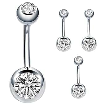EIHI EIHI 4 pezzi Piercing Ombelico Titanio Corto Barra Lungo Cuore CZ Palline Argento Barbell Navel Bar Belly Button Rings Gioiello Donna Argento