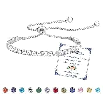Esmoly Bracciale Donna Argento Bracciale Tennis con 12 Colori di Pietre Natali e 5A Sparkle Zircone Regolabile Regalo Compleanno Donna Ragazza