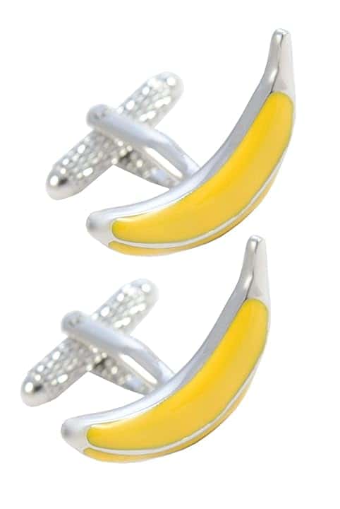 COLLAR AND CUFFS LONDON Gemelli Camicia Uomo Divertenti - Con Scatola - Banana - Ottone - Cibo Frutta - Colori Giallo e Argento - Un Paio