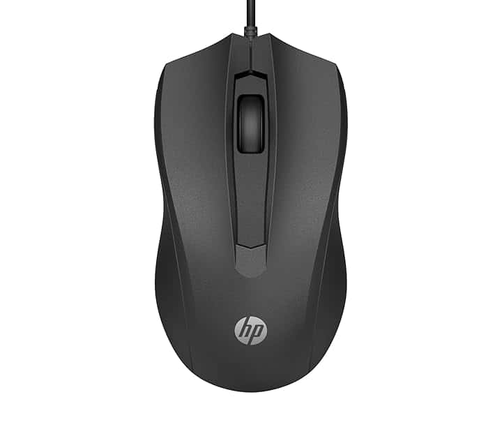 HP 100 Mouse Cablato, Sensore Preciso fino a 1600 DPI, 3 Pulsanti, Rotellina di Scorrimento, Cavo USB-A da 1.5 m, Design con Profilo Ergonomico, Ambidestro, Nero