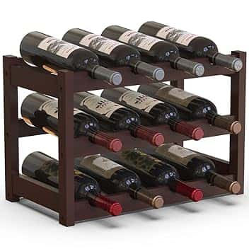 BAKAJI Cantinetta Portavino in Legno Bambù con 12 Scomparti per Vino Champagne, Portabottiglie da Terra, Cantina per Angolo Bar, Salotto, Cucina, Bistrot, Ristorante, 43.5 x 24 x 30 cm (Noce)
