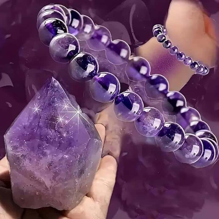 Generic Braccialetti di cristallo ametista per donne e uomini fatti a mano con pietra naturale viola scuro elastico regolabile yoga braccialetto con perline Feng Shui ricchezza amuleto prosperità denaro buona