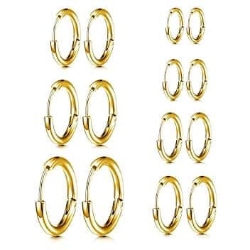 COYUN 7 Paia Orecchini Argento a Cerchio per Uomo e Donna, Orecchini Acciaio Inossidabile di Orecchini Cerchio Piccoli per Unisex Ipoallergenici Orecchini (Oro)