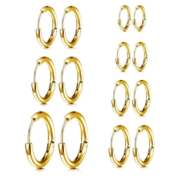 COYUN 7 Paia Orecchini Argento a Cerchio per Uomo e Donna, Orecchini Acciaio Inossidabile di Orecchini Cerchio Piccoli per Unisex Ipoallergenici Orecchini (Oro)