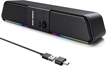 Senzer CS20 Casse Pc, Casses Usb Bluetooth Flowing LED Gaming SoundBar, Casse per Pc Computer Portatile (Not 3.5Aux)