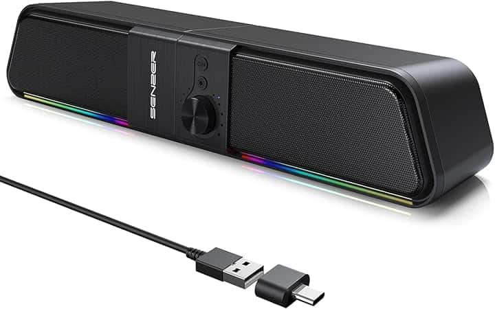 Senzer CS20 Casse Pc, Casses Usb Bluetooth Flowing LED Gaming SoundBar, Casse per Pc Computer Portatile (Not 3.5Aux)