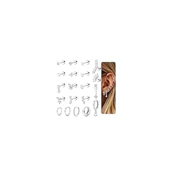 LOLIAS 20Pcs Piercing Orecchio Acciaio Chirurgico Set Orecchio Donna Orecchini Cerchio Piccoli Orecchini a Bottone Conch Piercing Cartilagine Orecchini Piercing Trago Helix Piercing Argento Oro