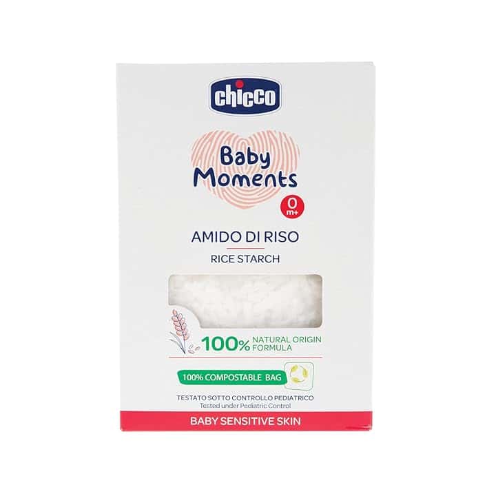 Chicco Baby Moments Amido di Riso, Lenitivo e Rinfrescante, Pulizia Gentile Senza Irritare o Asciugare La Pelle, Azione Emolliente, Bagnetto Neonato, Talco, 250 Gr, 0 Mesi+