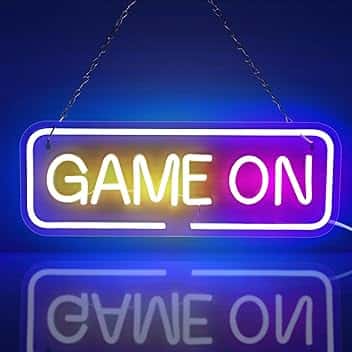GAME ON Insegne al Neon, Insegna al Neon Scritta LED, USB Alimentato, Neon Lettere Luce, LED Gaming Neon per Sala da Gioco, Bar, Gioco Competizione, Festa Del Club, Regalo Di Compleanno