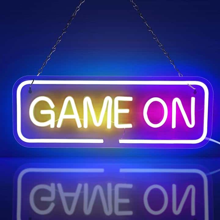 GAME ON Insegne al Neon, Insegna al Neon Scritta LED, USB Alimentato, Neon Lettere Luce, LED Gaming Neon per Sala da Gioco, Bar, Gioco Competizione, Festa Del Club, Regalo Di Compleanno