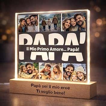 SBUGATTA Regalo Festa del Papà – Lampada Personalizzata con Foto e Dedica, Luce LED 3D, Idea Regalo Papà per Compleanno e Natale, Regalo per Compagno e Maritio