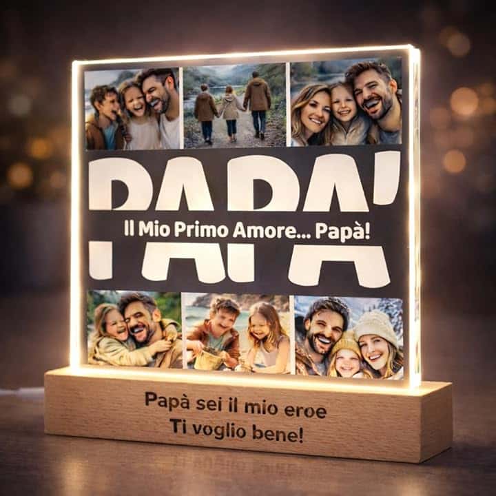 SBUGATTA Regalo Festa del Papà – Lampada Personalizzata con Foto e Dedica, Luce LED 3D, Idea Regalo Papà per Compleanno e Natale, Regalo per Compagno e Maritio