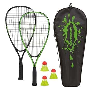 Schildkröt Set da Speed Badminton, 2 Pratiche Racchette in Alluminio, Lunghezza 54,5 cm, 3 Volani Resistenti al Vento, Borsa di Qualità Verde/Nero, 970906
