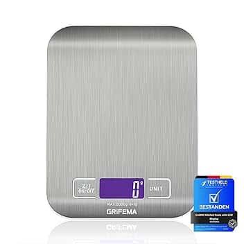 GRIFEMA GA2002 Bilancia da Cucina Smart Digitale con Funzione Tare,5kg/11 lbs Professionale Alta Precision Bilancia Elettronica per la Casa e la Cucina (Batteries Incluse) [Exclusiva Amazon]