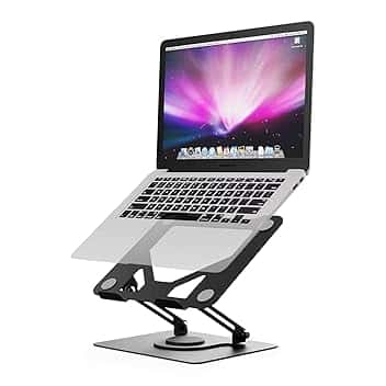 Supporto PC Portatile, GRIFEMA GB1050 Laptop Stand Ergonomico con Base Girevole a 360°, Altezza Regolabile e Design Pieghevole, Compatibile con Portatili e Tablet da 11-17", Nero Global Recycled Standard