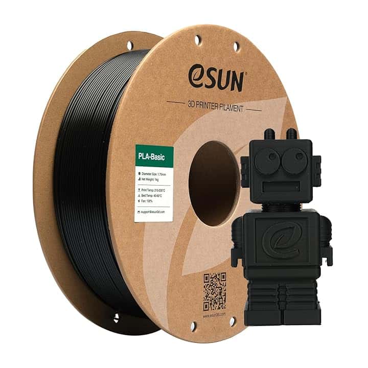 eSUN Filamento PLA 1,75 mm, filamento di Basic PLA per stampanti 3D Precisione dimensionale +/- 0,05 mm, bobina da 1 kg (2,2 libbre) Filamento PLA veloce per stampanti 3D, Nero