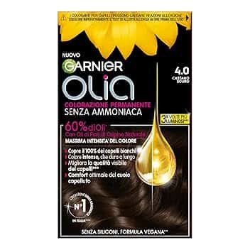 Garnier Olia Tinta Capelli, Colorazione Permanente Senza Ammoniaca, Copre il 100% dei Capelli Bianchi, Con Oli di Fiore di Origine Naturale, Formula Vegana, Castano Scuro