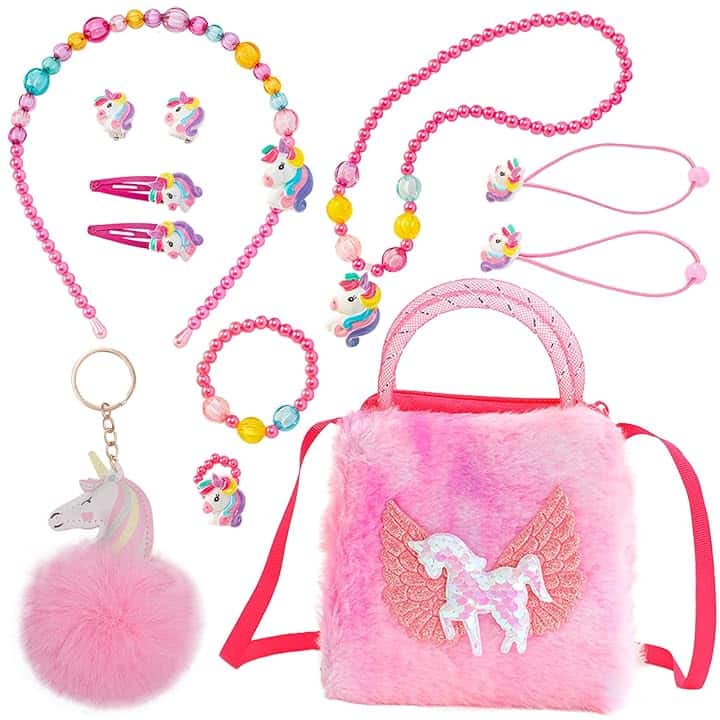 DKDDSSS 12 Pezzi Unicorno Regalo, Unicorno Borsetta, Set Gioielli Unicorno Accessori