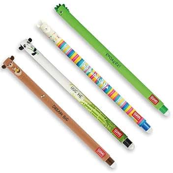 Legami - Set di 4 Penne Gel Cancellabili, Temi Dino, Teddy Bear, Panda, Llama, Sfera sull'Estremità per Rimuovere l'Inchiostro, Nero, Blu, Verde, Rosso, Termosensibile, Diametro Punta 0,7 mm