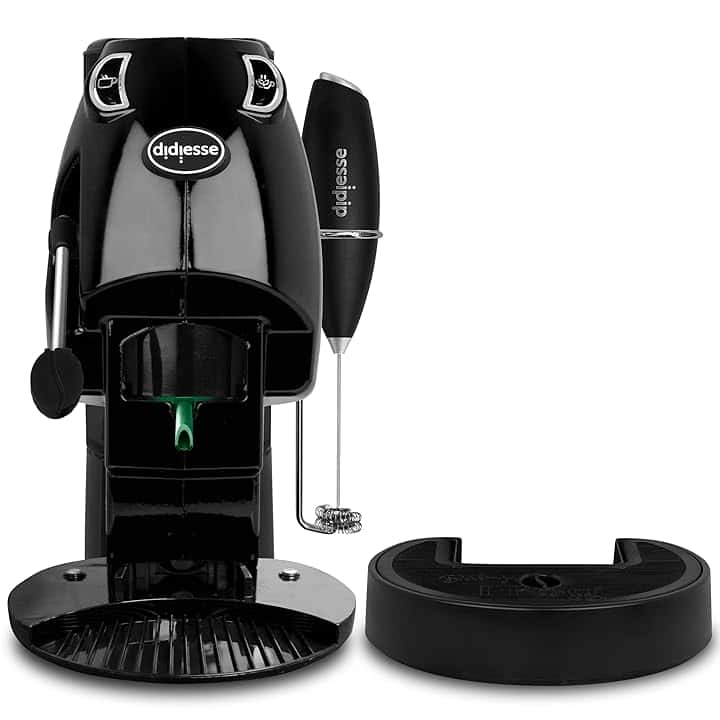Didiesse Baby Frog Coffee & Tea – Macchina da Caffè a Cialde, con Frullino Montalatte e Doppio Portacialde per Caffè e Tè, Basso Consumo 650W, Erogatore Acqua Calda. (Nero)