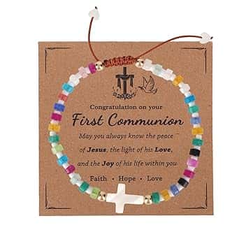 Mikovivi Bracciale per la Prima Comunione con Biglietto, Braccialetto con Croce Ispiratrice Gioielli Religiosi Regolabili per Bambine e Ragazzi Regali la Prima Comunione Battesimo Cresima