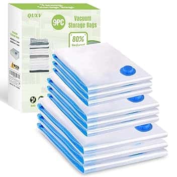Sacchetti Sottovuoto Vestiti Buste Sottovuoto Vestiti 9 Pezzi 3XL(80x60cm) + 3L(70x50cm) + 3M(60x40cm) Sacchi Sottovuoto Riutilizzabili per Coperte Lenzuola Piumoni Cuscini