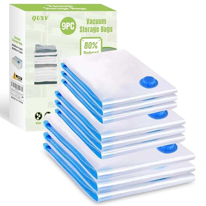 Sacchetti Sottovuoto Vestiti Buste Sottovuoto Vestiti 9 Pezzi 3XL(80x60cm) + 3L(70x50cm) + 3M(60x40cm) Sacchi Sottovuoto Riutilizzabili per Coperte Lenzuola Piumoni Cuscini
