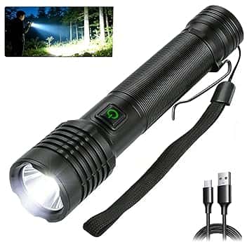 Torcia LED Professionale Ricaricabile 90000 lumen Super Luminosa,Torcia Potente 2600 mAh USB ad Alta Capacità IPX6 Impermeabile Per il Campeggio e l'escursionismo