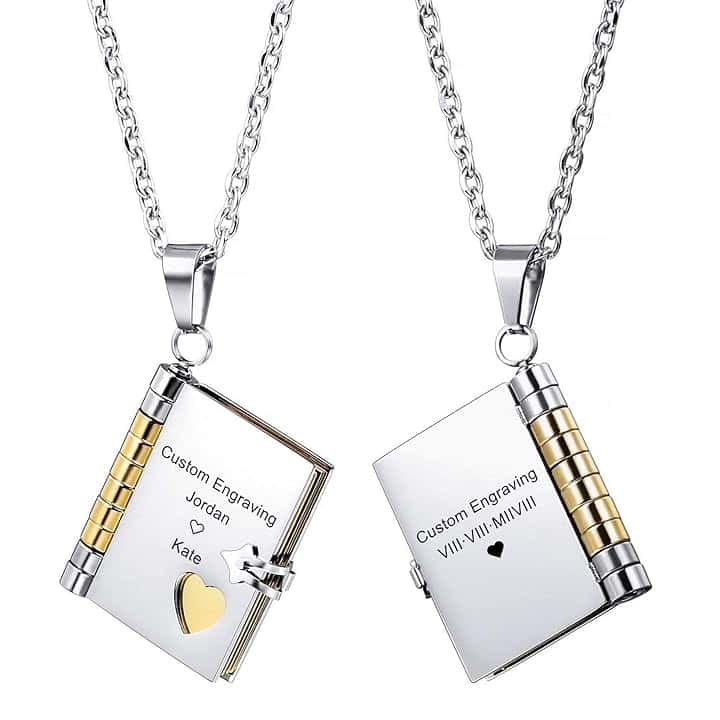 MeMeDIY Collana con Ciondolo a Libro Personalizzato Incisione Nome Data per Donna Uomo Ragazza Ragazzo Catena Regolabile in Acciaio Inossidabile Anniversario Regalo