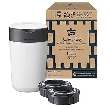 Tommee Tippee Twist and Click Mangiapannolini, confezione esclusiva con 2 ricariche, protezione garantita da odori e germi, grande capacità (la confezione può variare)