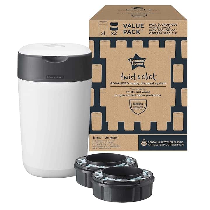 Tommee Tippee Twist and Click Mangiapannolini, confezione esclusiva con 2 ricariche, protezione garantita da odori e germi, grande capacità (la confezione può variare)
