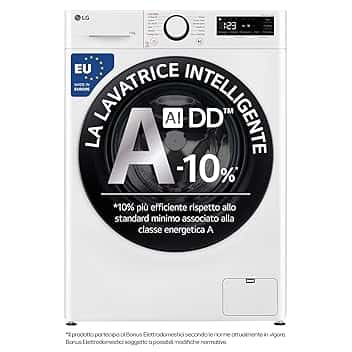 LG AI DD F4R3011NSWB Lavatrice Classe A -10%, Carica Frontale Serie R3, Lavatrice 11kg, 1400 giri, AIWash, Lavaggio a vapore, Motore Direct Drive, Smart Diagnosis, Libera installazione, Bianca Etichetta Energetica