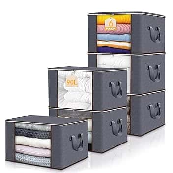 6 Pezzi Scatole per Vestiti, 90L Scatole per Armadio, Buste Pieghevole per Indumenti, con Manico rinforzato scatole portaoggetti pieghevoli, per organizzare armadi, vestiti, trapunte