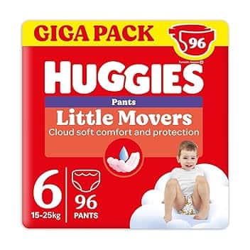 Huggies Little Movers Pannolini Mutandina Taglia 6 (15-25 Kg), Ultra assorbente, Protezione completa, 96 Pz