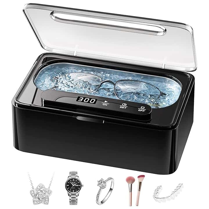 Phniti Pulitore Ultrasuoni, Ultrasonic Cleaner da 47KHz, Pulitore Ultrasuoni Apparecchio Denti 330ml Portatile con 3 Modalità da Pulitore Ultrasuoni Gioielli per Occhiali, Gioielli, Protesi Dentarie, Anelli