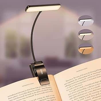 Gritin 19 LEDs Lampada Luce da Lettura per Libro, Luce per Lettura Libri a Letto con Clip, Ricaricabile, 3 Temperature di Colore, Dimmerabile Senza Livelli, Lunga Durata, per Studio, Lavoro a Maglia