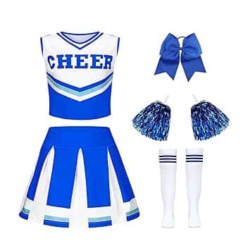 Luckyou Vestito Cheerleader Bambina Cheerleader Costume Bambina Carnevale Cheerleading Outfit per Ragazza con Pompon e Calzini per Evento Sportivo Carnevale