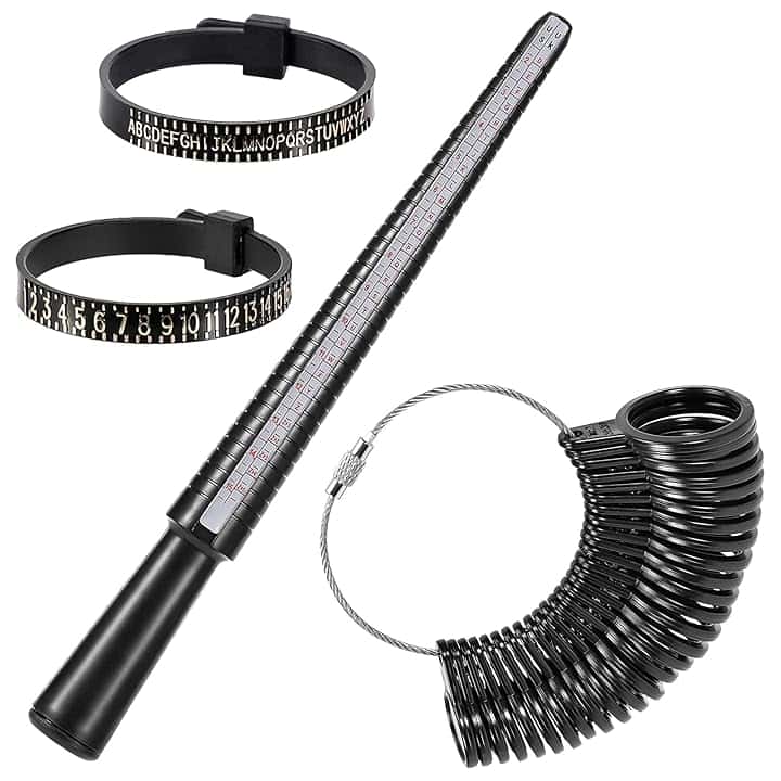 LUXECOVE Set di misurazione della misura dell'anello da 4 pezzi, righello per misurare il dito, misurare il diametro dell'anello e la dimensione del dito, dimensioni standard per Regno Unito, UE, Stati Uniti